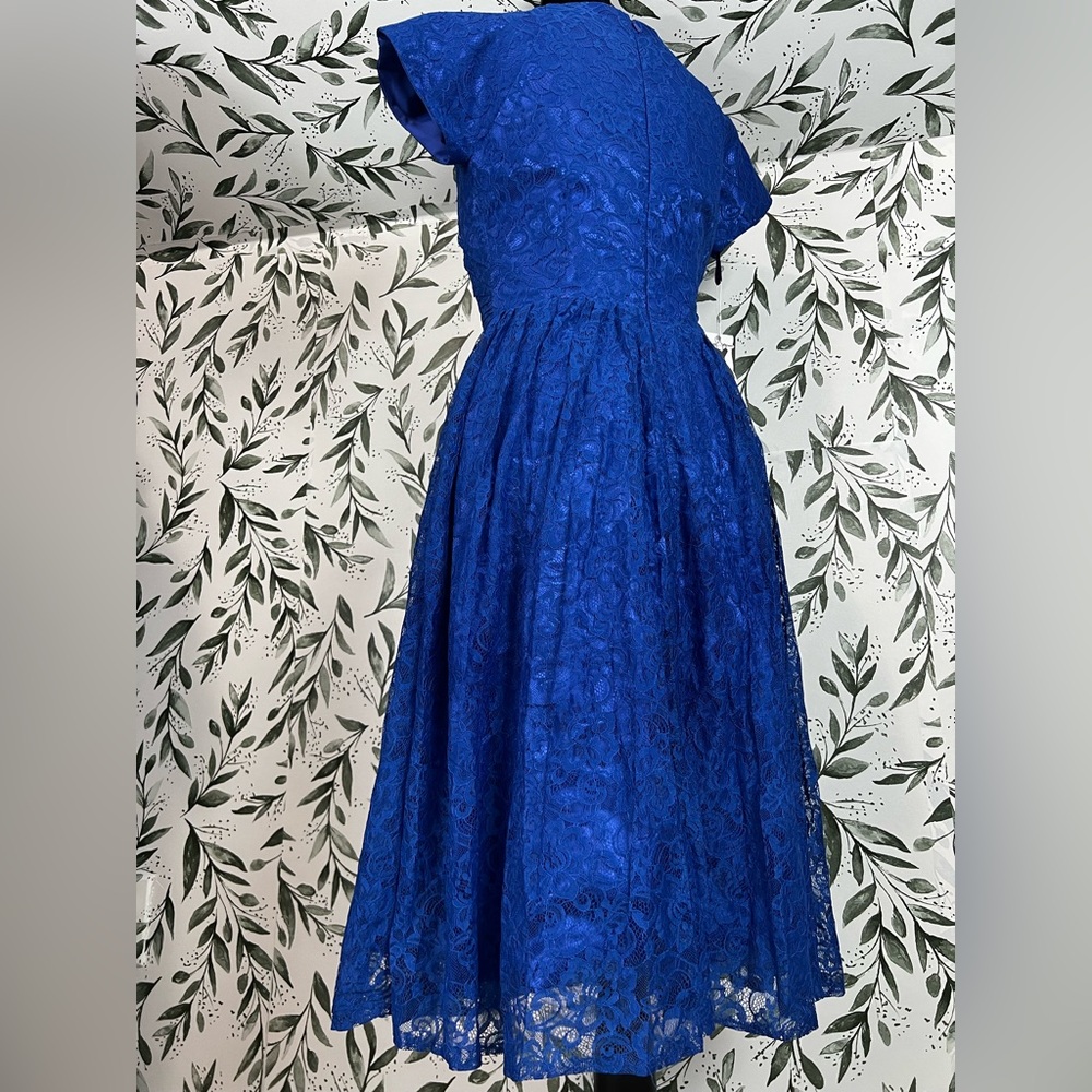 Beautiful Cocktail Lace Mother of The Bride Dress Vintage Style Blue Formal #B - Picture 10 of 14